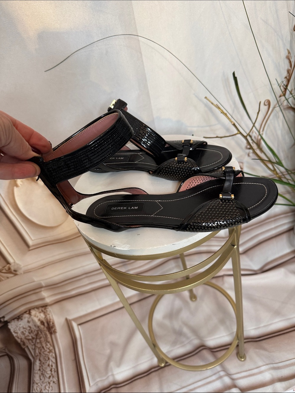 Derek Lam Black Patent Leather Ankle-Strap Sandals